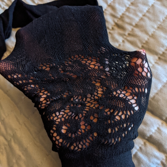 *SOLD OUT*Black Floral Fishnet Suspender Garter Thigh High Stockings Lingerie - Picture 4 of 7